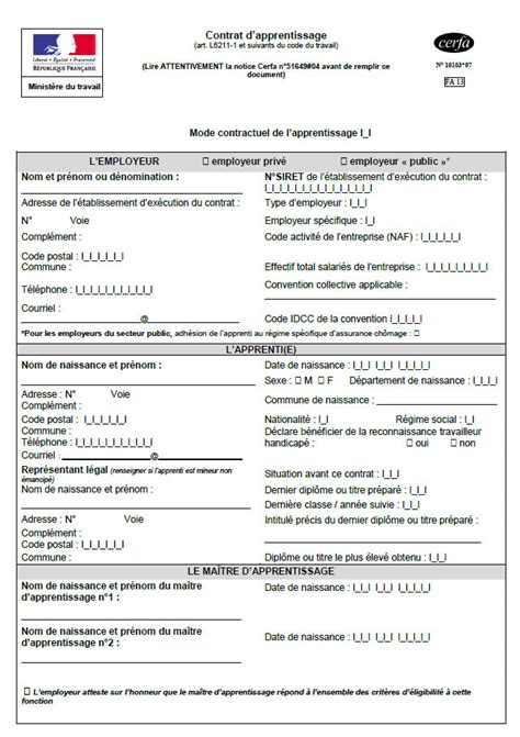 Contrat d'apprentissage .
